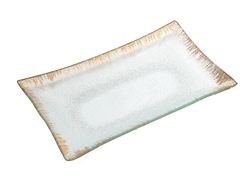 Ice Crystal Glass Tray with Golden Brushstroke Rim