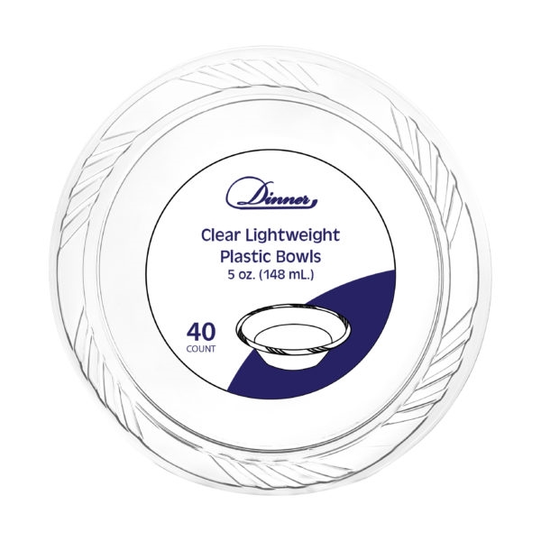 5oz Clear Plastic Bowls 40 Count - Durable Disposable Plates & Bowls