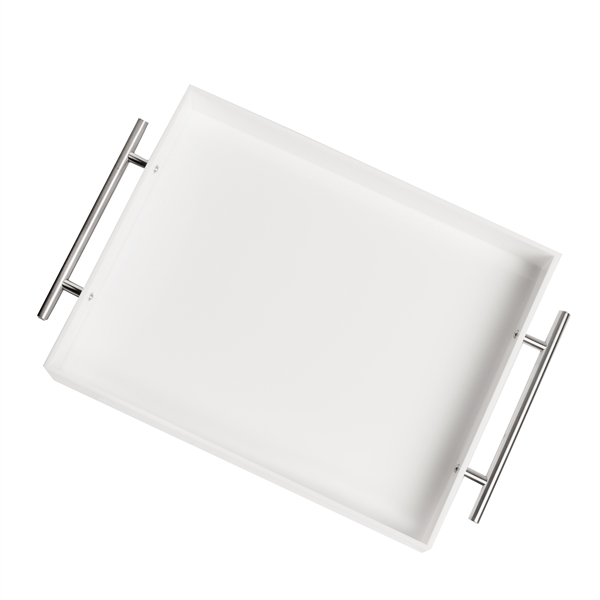 White Serving Tray with Silver Handles