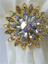 Set of 4 Gold Diamond Flower Napkin Ring