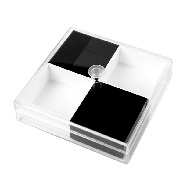 Lucite Black and White Snack Tray with Cover
