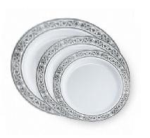 royalty High End Plastic Plates  White/Silver 120 Count