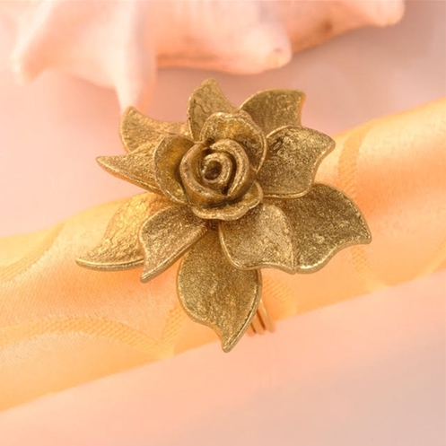 Gold Flower Napkin Rings, Decorative Table Accessories