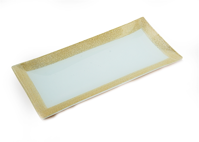 Gold Glitter-Sparkled Rim GlassTray
