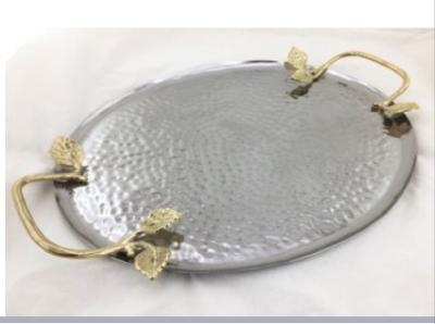 Stainless Steel Serving Tray With Brass Handle