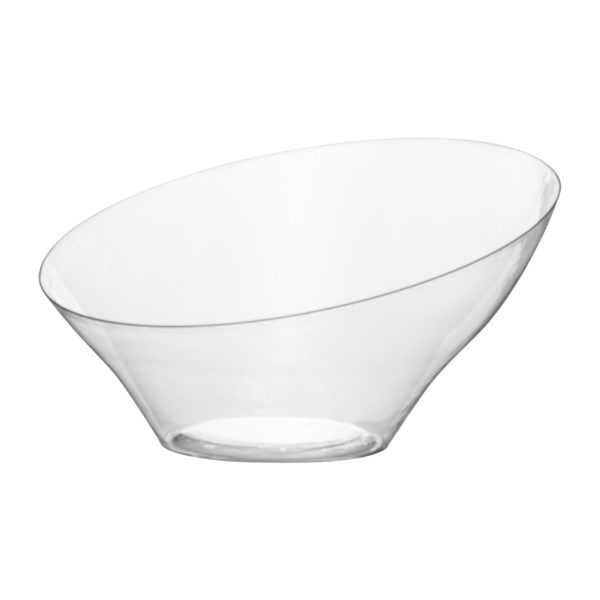 Medium Angled Clear Serving Bowl- Premium Heavyweight Plastic, fancy disposable bowls