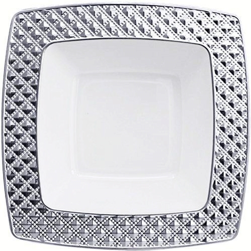 12oz Decor Diamond Collection White/Silver Clear/Silver Soup Bowls - Item #2745