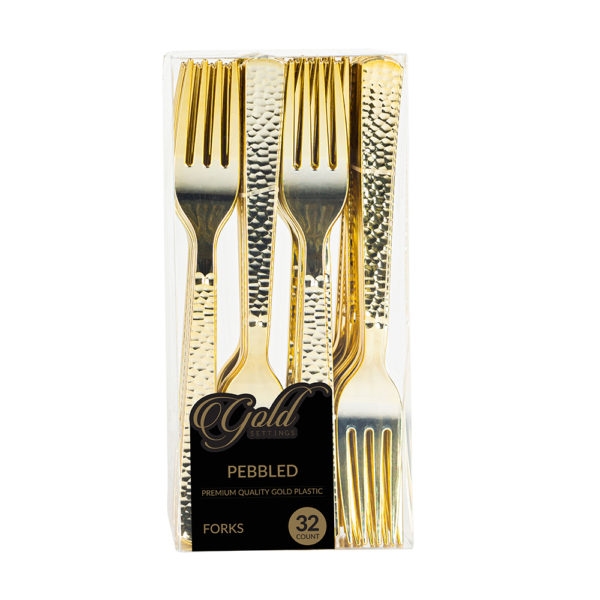 Gold Settings Pebbled  Forks 32 ct