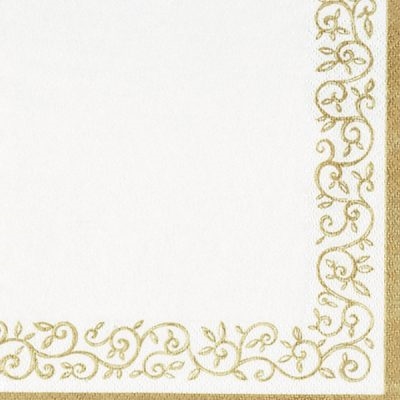 Romantic Border Gold-White Napkins - 20 ct