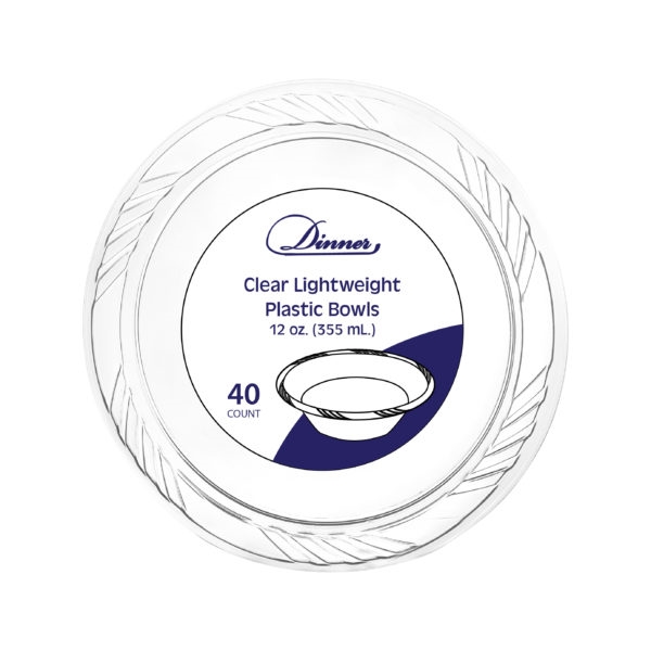 12oz Clear Plastic Bowls 40 Count - Durable Disposable Plates & Bowls