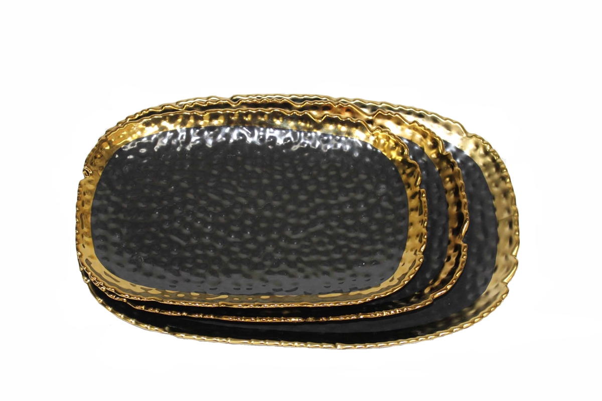 Black Ceramic Platter with Gold Edge