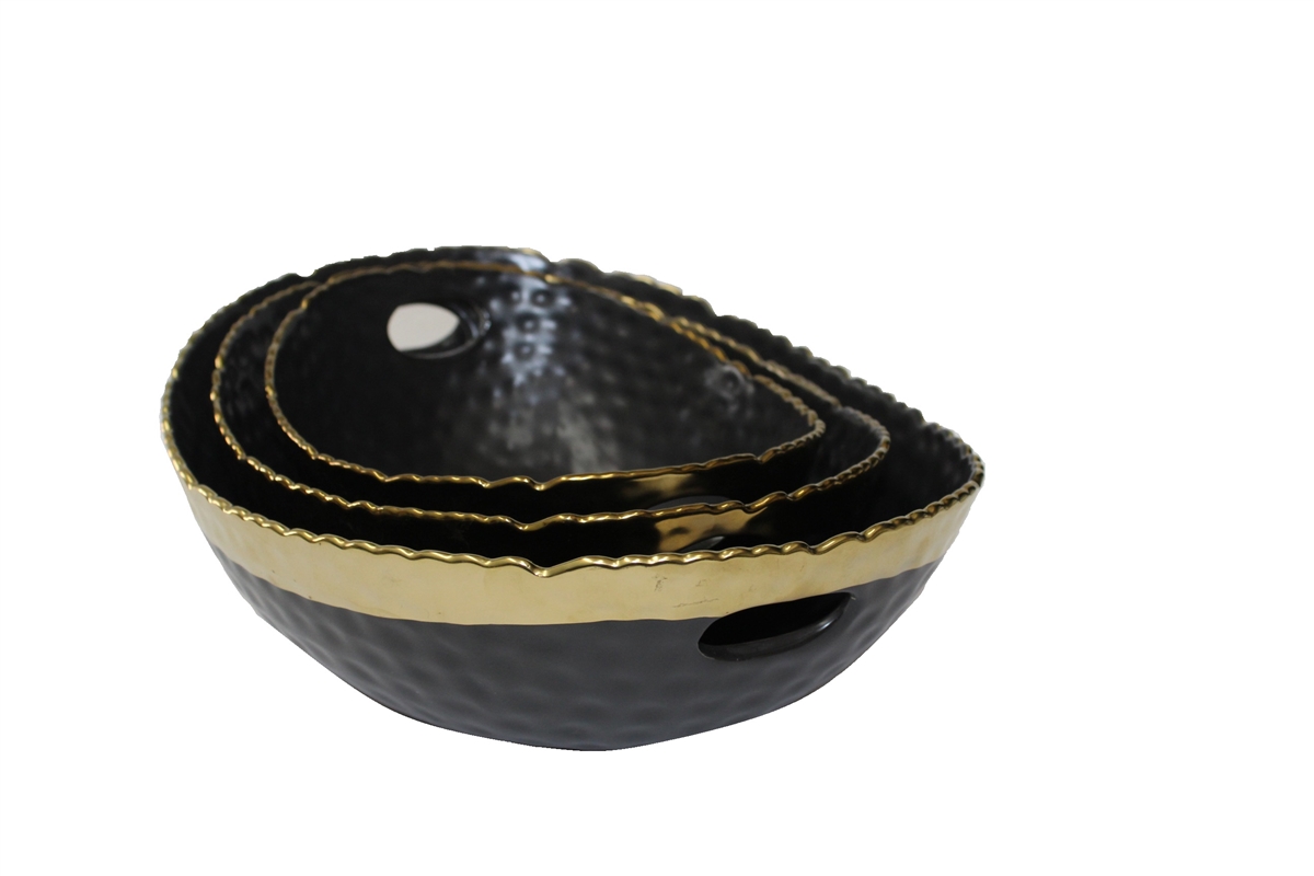 Black Ceramic Bowl with Gold Edge