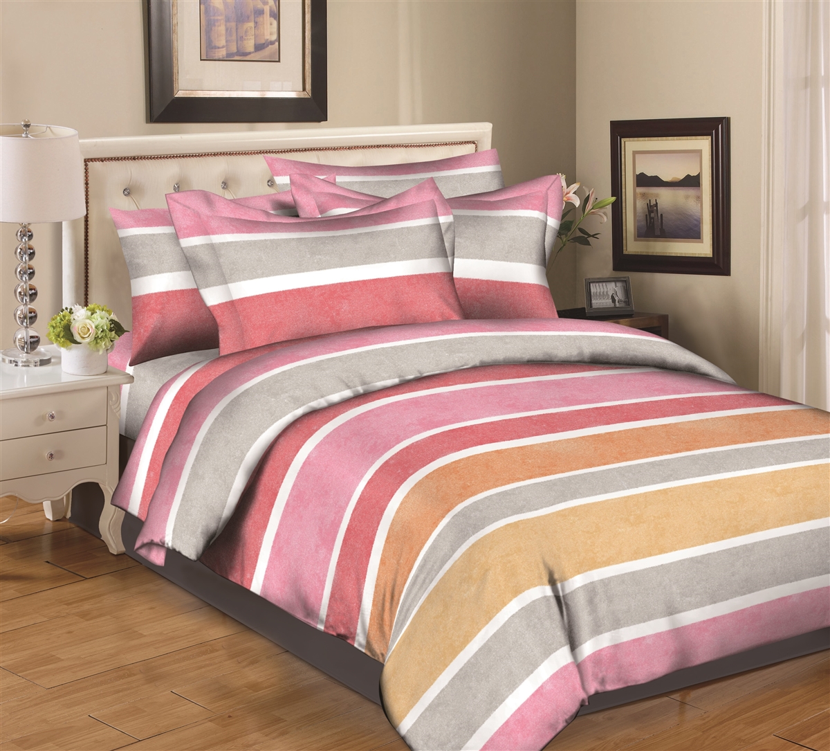 Better Bed Collection: Multi Stripes Pink 8PC Twin Bedding Set