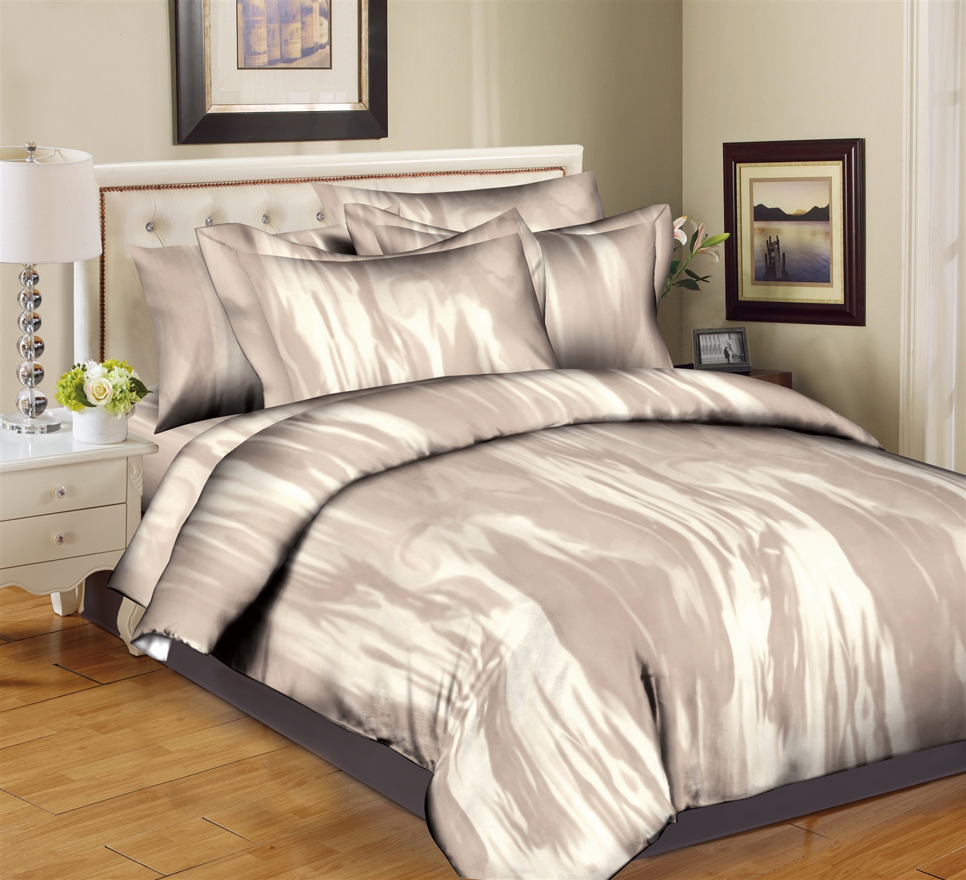 Better Bed Collection :Creamy Marble--Coffee 8pc Bedding Set