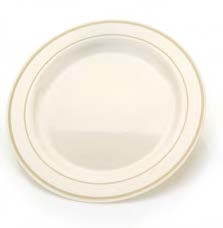9" Ivory and Gold China Like Plastic Plates 120 Count