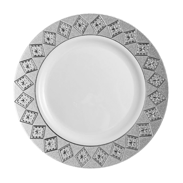 Decor Imperial Collection Silver/White Plates - 10 Count - Choose Plate Size