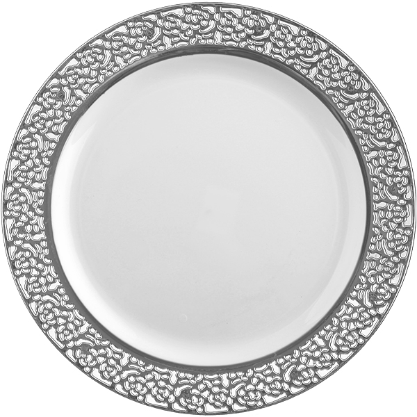 Inspiration High End Plastic Plates White/Silver - 10 Count