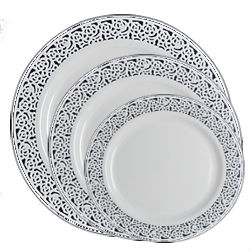 Inspiration High End Plastic Plates White/Silver - 120 Count