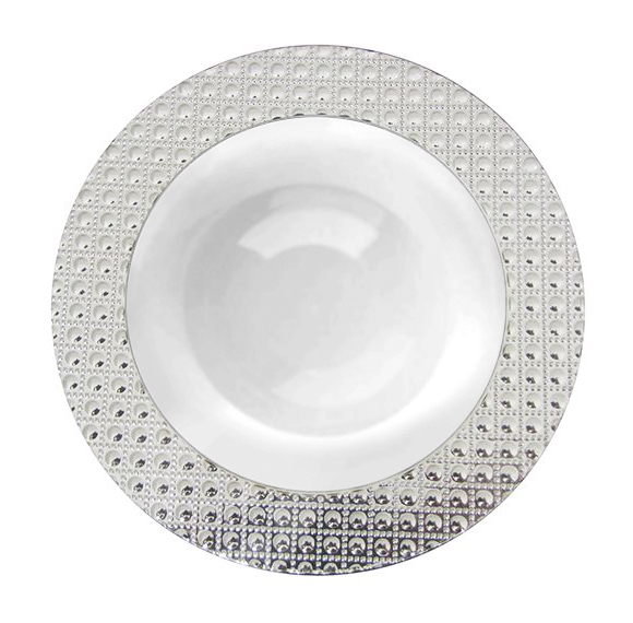 Majesty Dining Luxury Disposable Bowls - White/Silver- Choose Plate Size