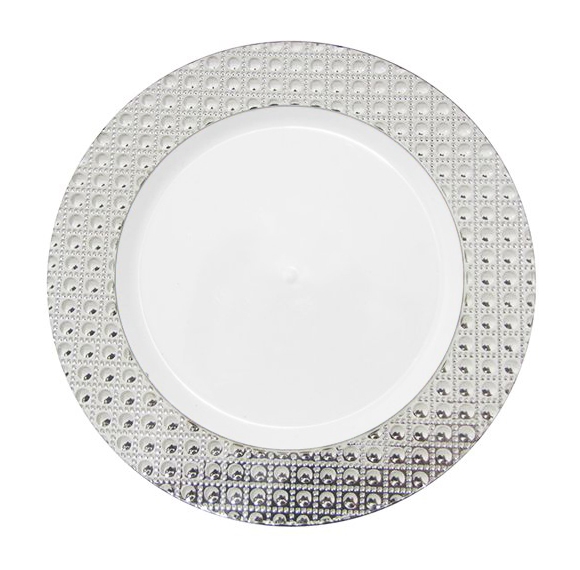 Majesty Dining Luxury Disposable Plates - White/Silver- Choose Plate Size