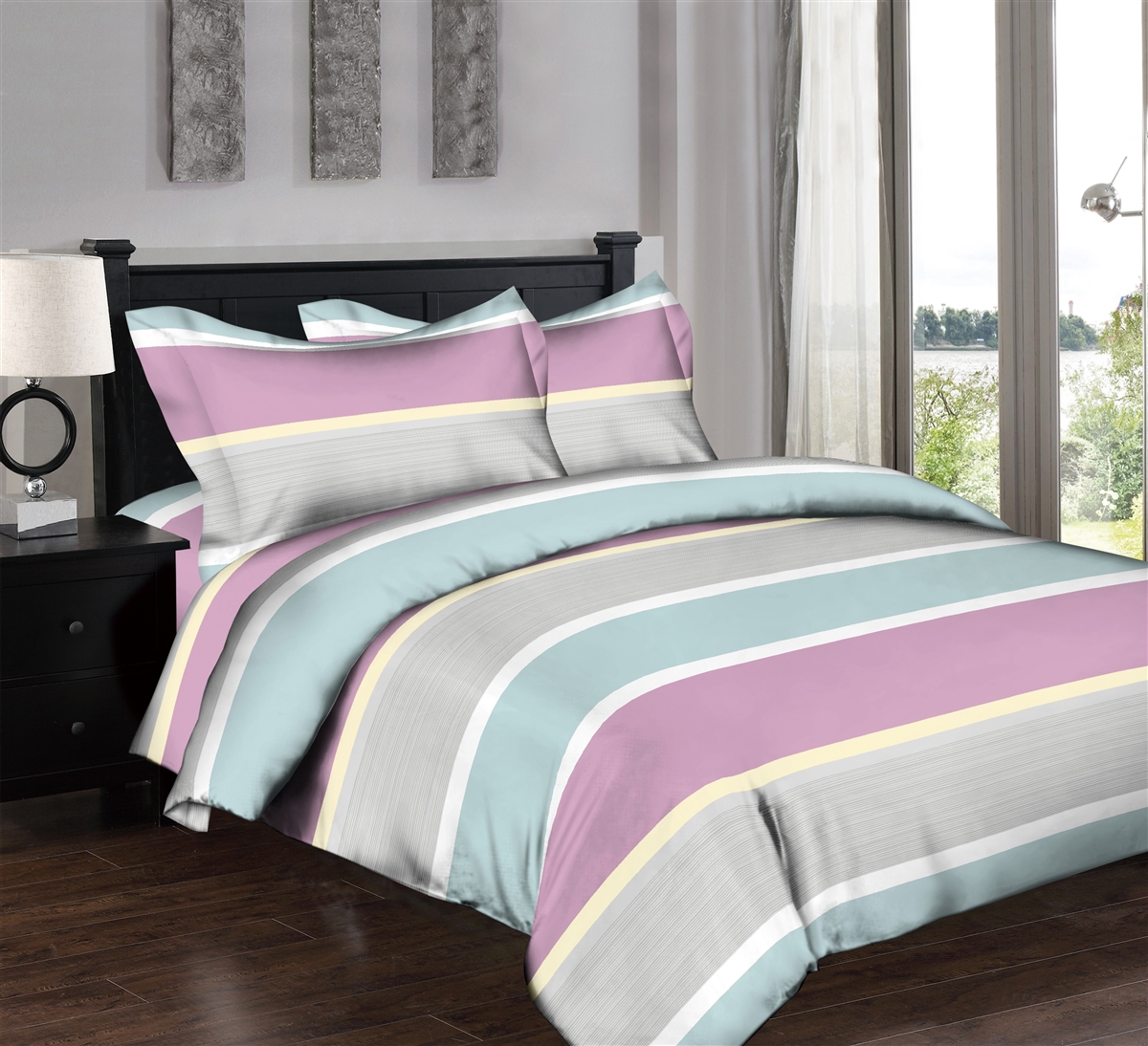 Superity Linen: Pastel Stripes Pink 6pc Twin Bedding Set