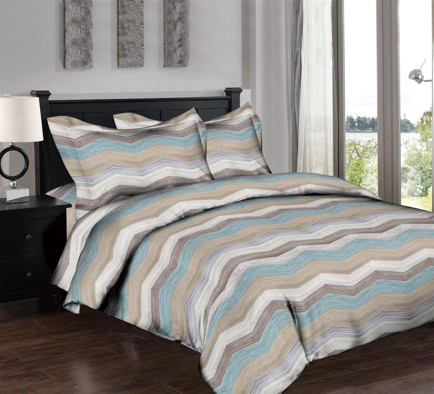 Superior Linen: Wooden Zig Zag-Blue 6PC Bedding Set