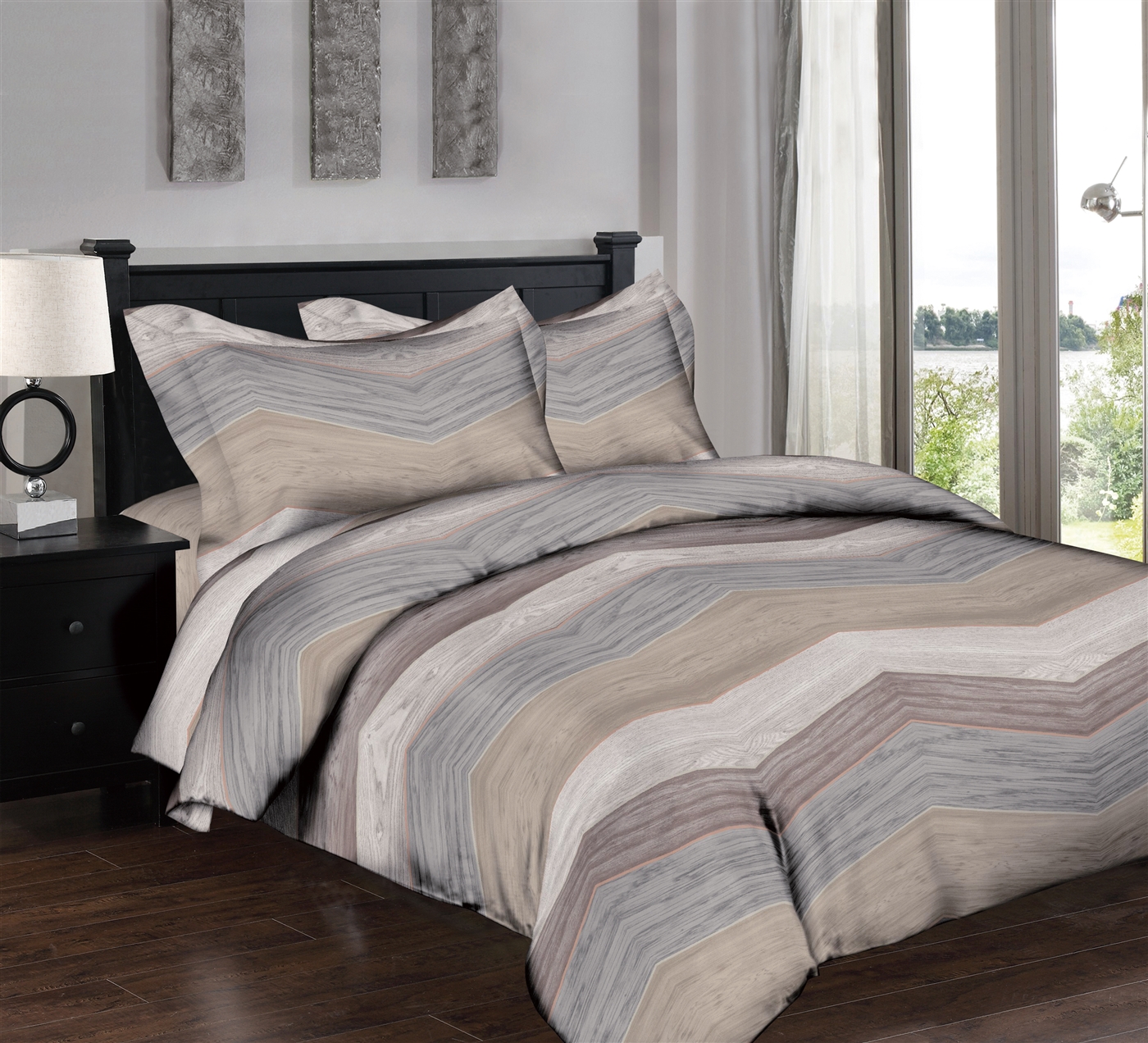 Superior Linen: Wooden Zig Zag-Neutral 6PC Bedding Set