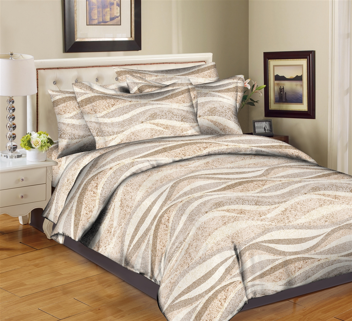 Better Bed Collection: Sandy Waves-Beige 8PC Twin Bedding Set