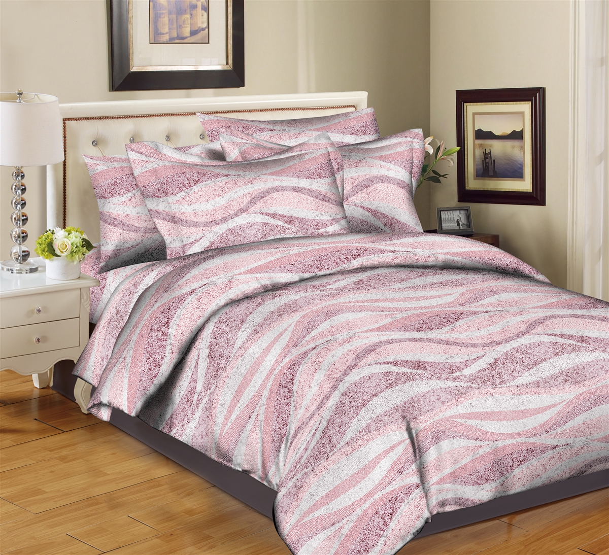 Better Bed Collection: Sandy Waves- Pink 8PC Twin Bedding Set