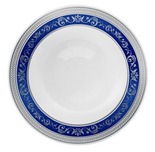 Royal Collection White w/ Silver and Blue Royal Border Plastic Bowls - 10ct
