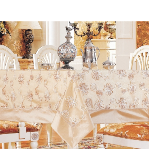 Gold Mesh Tablecloth w/ Floral Embroidery