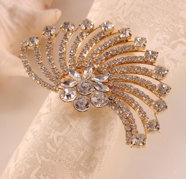 Crystal Flower Flair Gold Napkin Ring - Set of 4