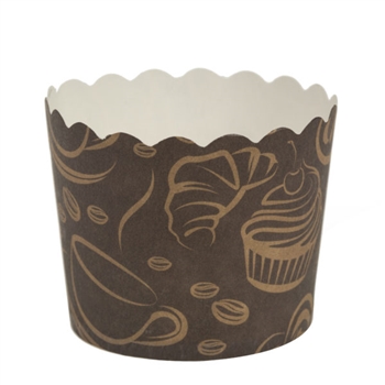 Scalloped Design Brown Baking Cups w/ Coffee Design 16 ct