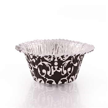 Silver Foiled Ruffled Baking Cup w/ Black and White Design  16 ct