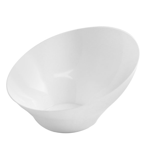 Large Angled White Serving Bowl- Premium Heavyweight Plastic, fancy disposable bowls