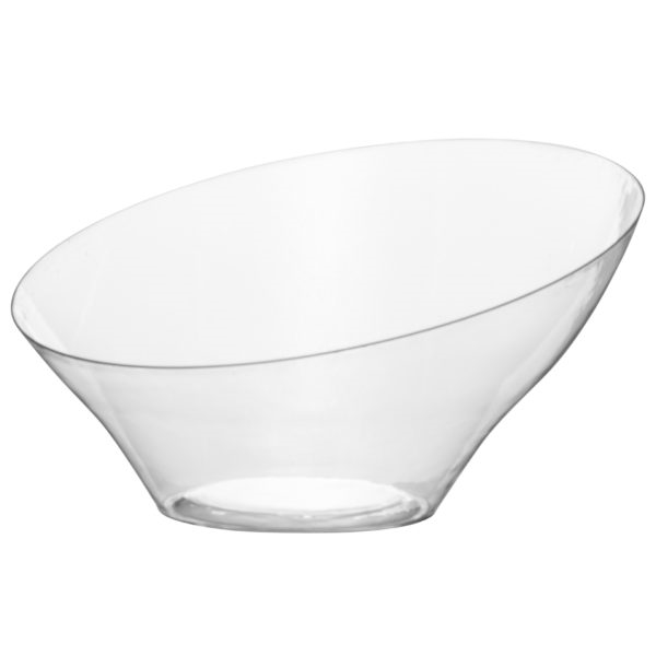 Large Angled Clear Serving Bowl- Premium Heavyweight Plastic, fancy disposable bowls