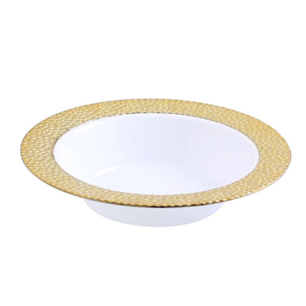 Gold-Touch Golden Hammered Collection 12oz bowls, Discount Fancy Dinner Party Plates with Hammered Effect Design, gold hammered collection plastic plates
