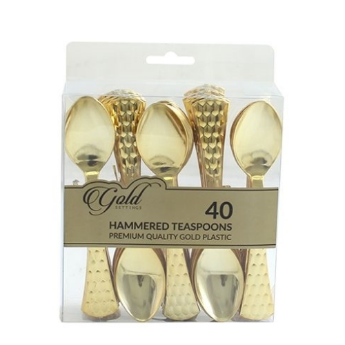 Gold Settings Hammered Teaspoons Plastic Flatware (Set of 40)