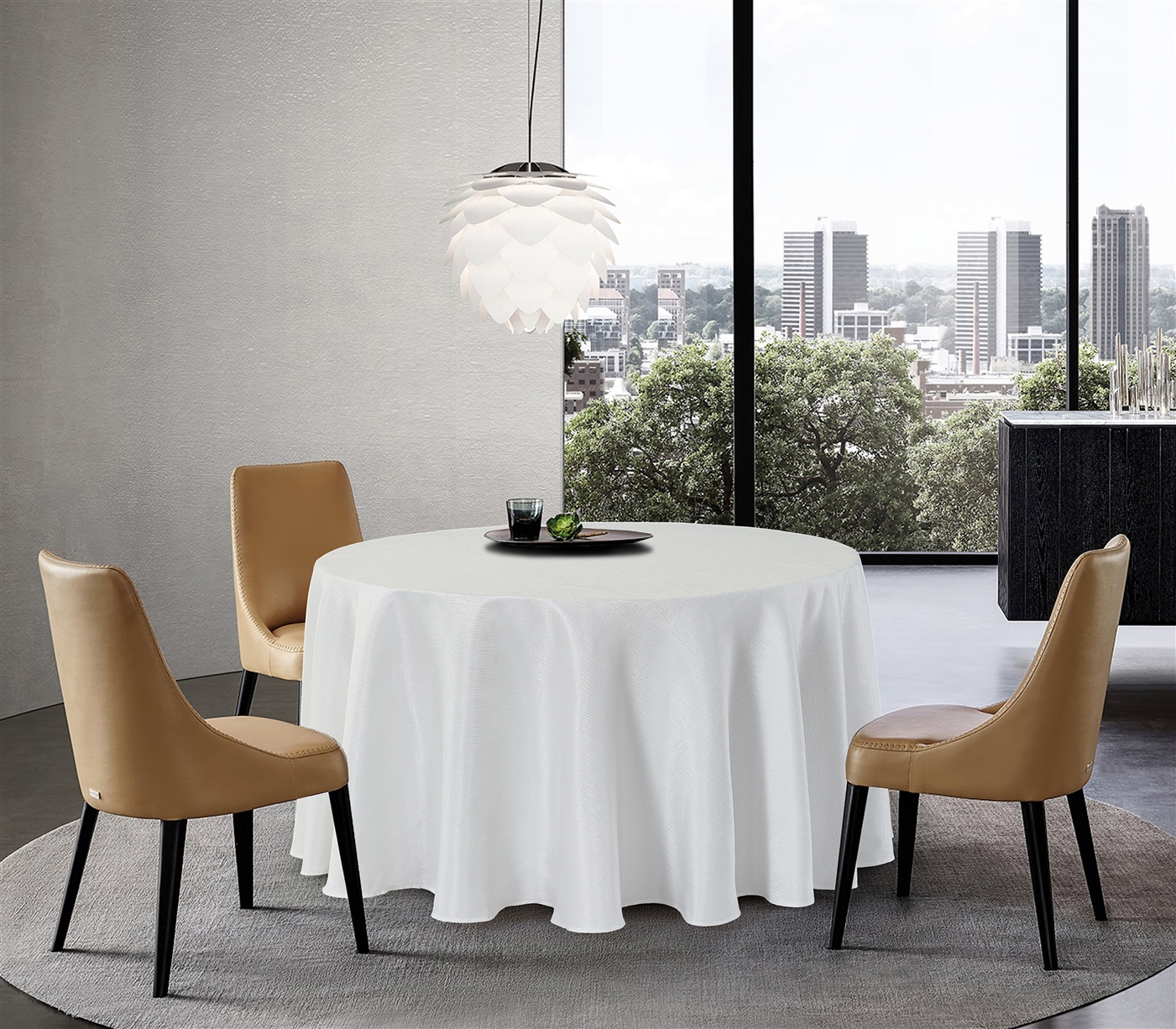Centennial White Striped Embossed Round Tablecloth