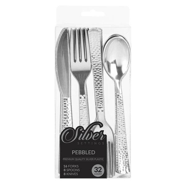 Silver Settings Pebbled Cutlery Combo 32 ct