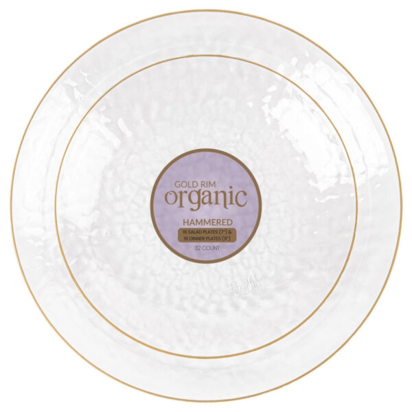 Gold  Rim Organic Hammered Dinnerware 32 Count Combo