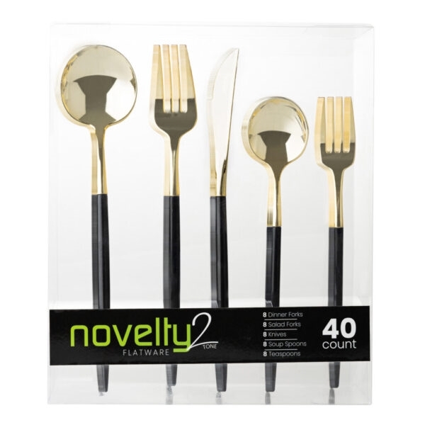 Novelty Collection Cutlery 40 Pc Gold & Black