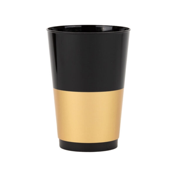 12oz Prime Collection  Black with Gold Band Plastic Tumblers Round