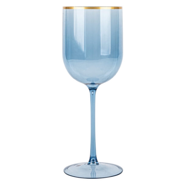 Blue Gold Rim Wine Glasses 12oz