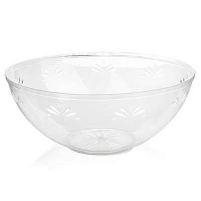 Medium Size Round Plastic Serving Bowl With Engraved Floral Design.