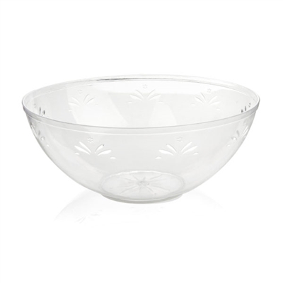Small Round Plastic Serving Bowl With Engraved Floral Design.
