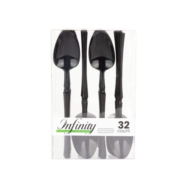 Infinity Flatware Black Soup Spoons knives 32ct