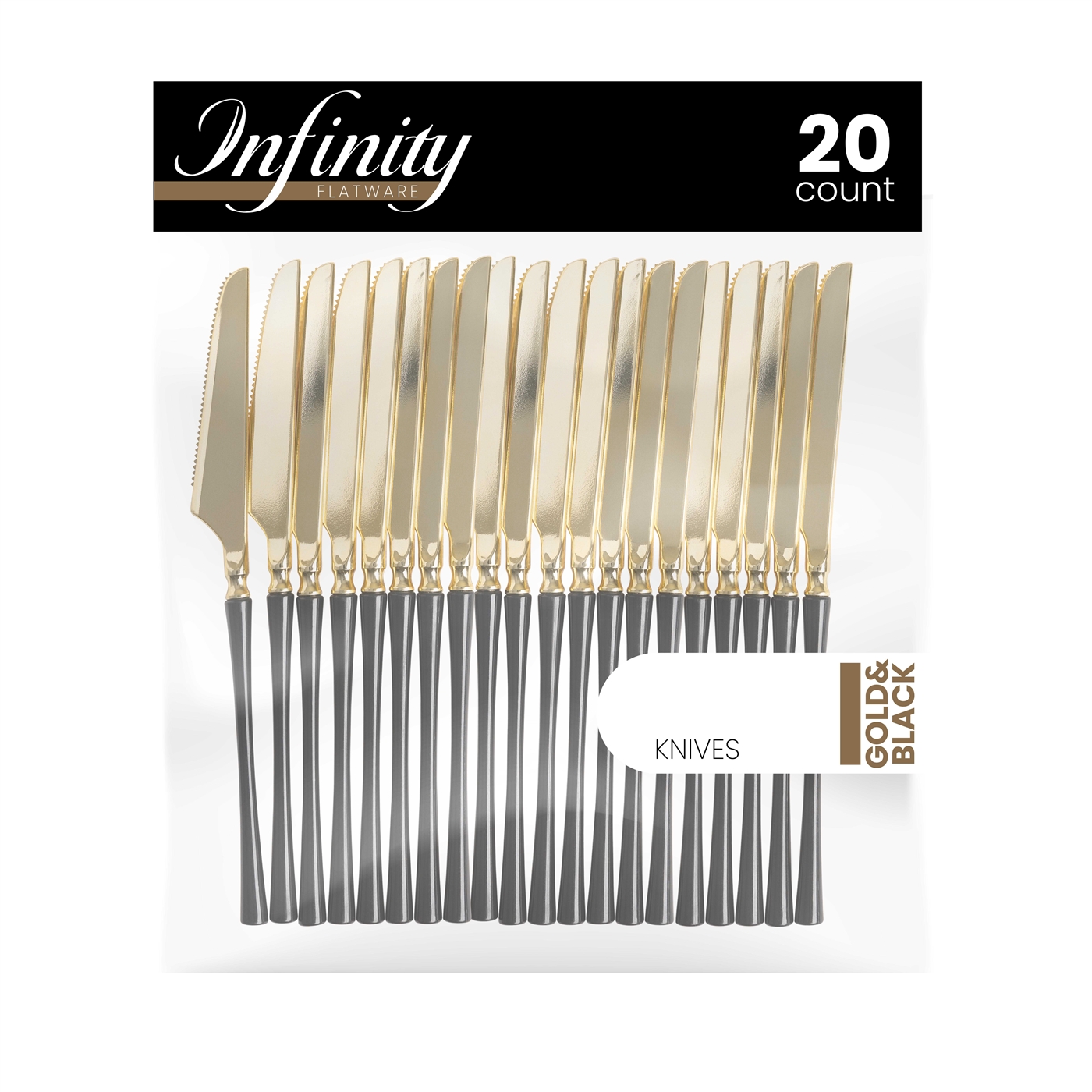 Infinity Flatware Gold and Black Knives 20ct