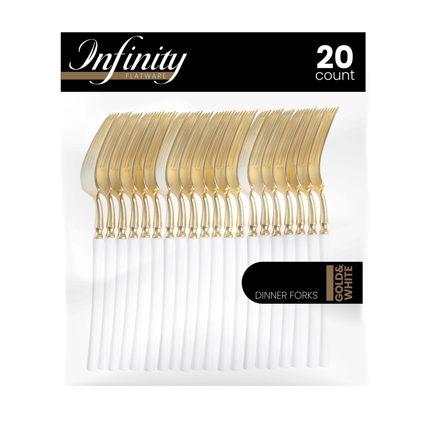 Infinity Flatware Gold and White Dinner Forks 20ct