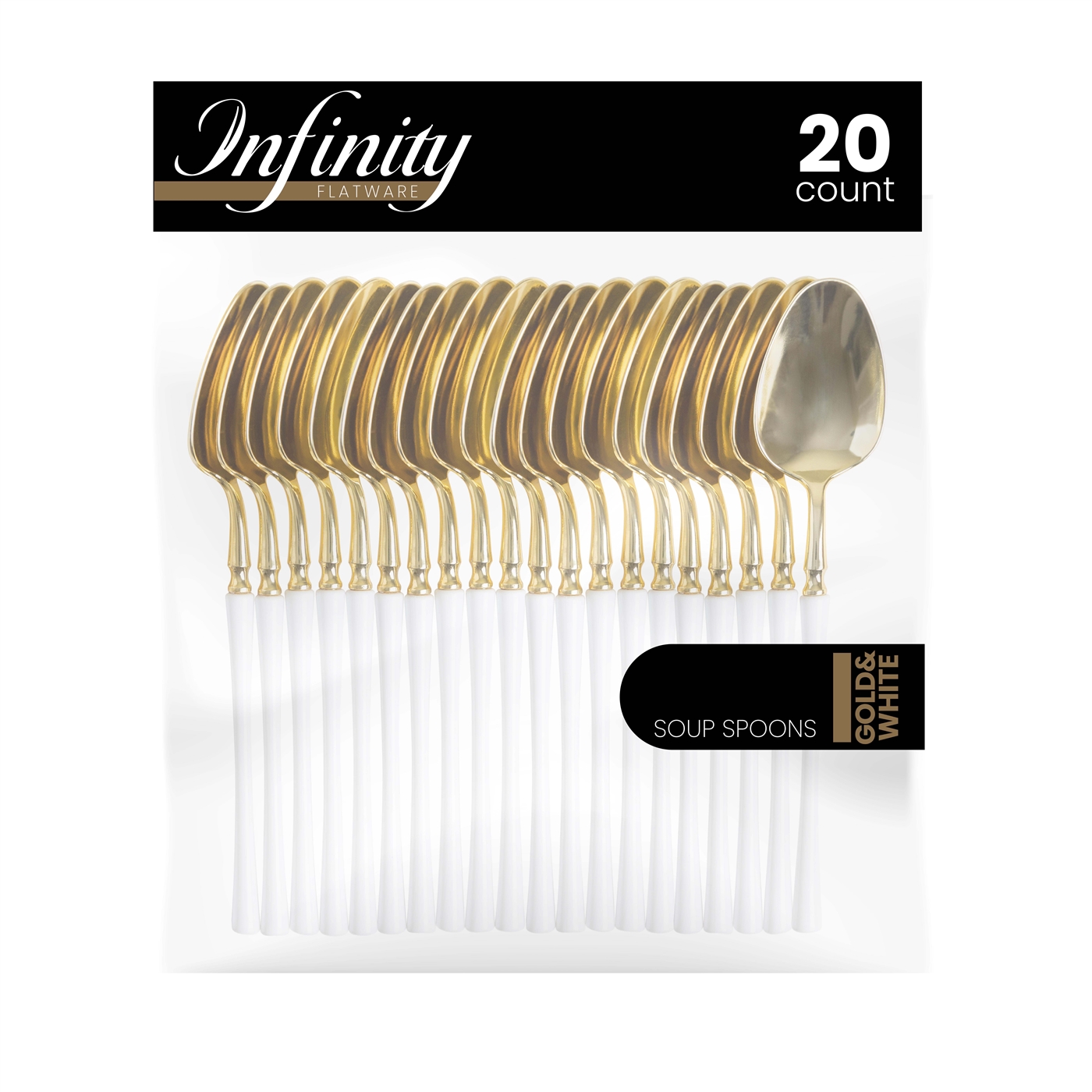 Infinity Flatware Gold and White  Soup Spoons 20ct
